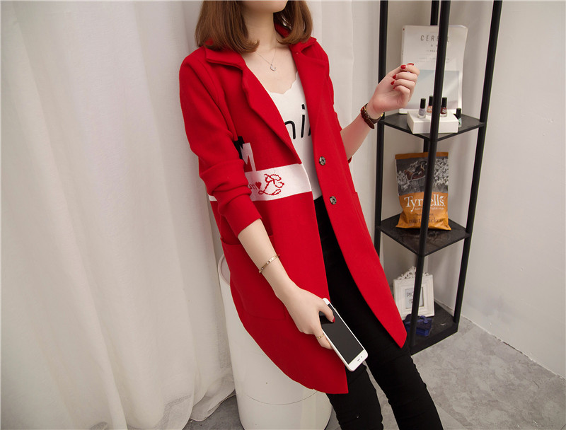 Womens Sweater Long Sleeve Knitted Cardigan Outwear Coat - Red