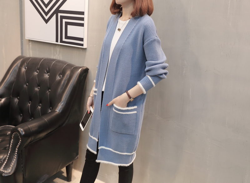 Women Fashion Loose Long Sleeve Knitted Sweater Streetwear Tops Cardigan Outwear Coat - Light Blue