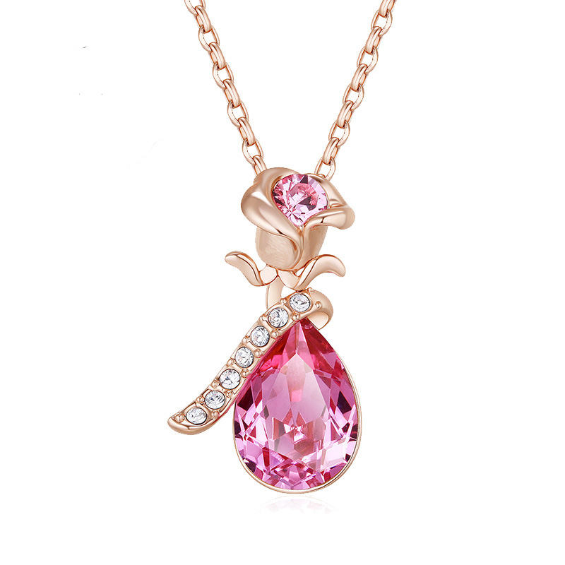 Fashion Women's Crystal Pendant Necklace - Rose