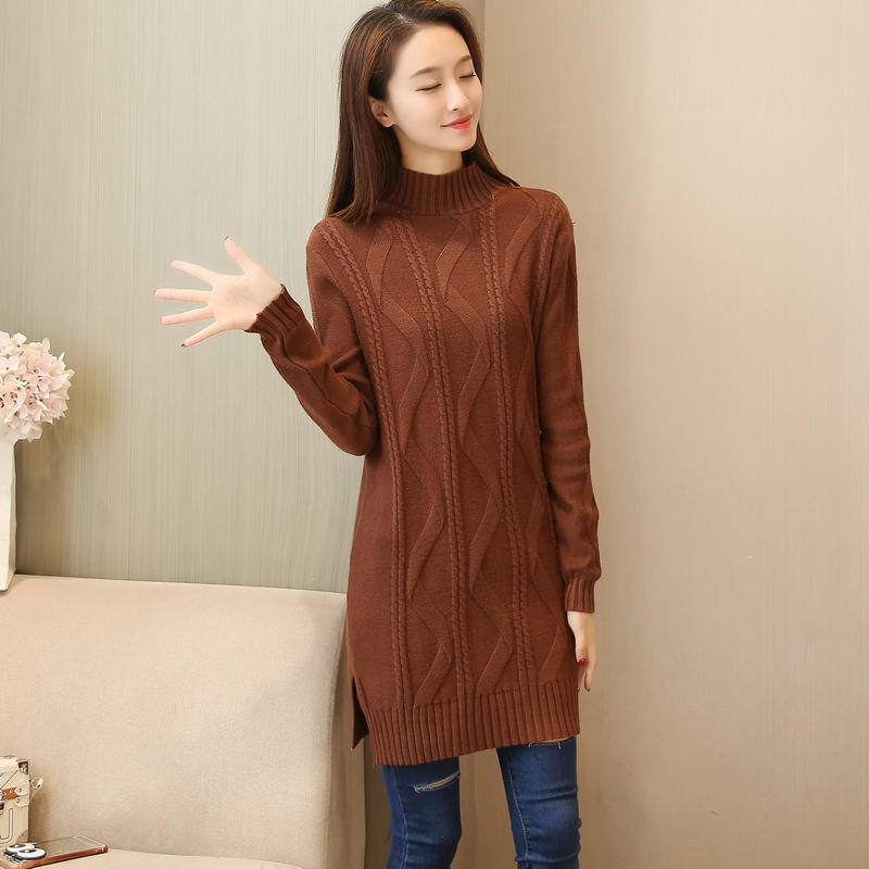 Solid Warm Oversize Long Sleeve Casual Knitted Sweater - Brown