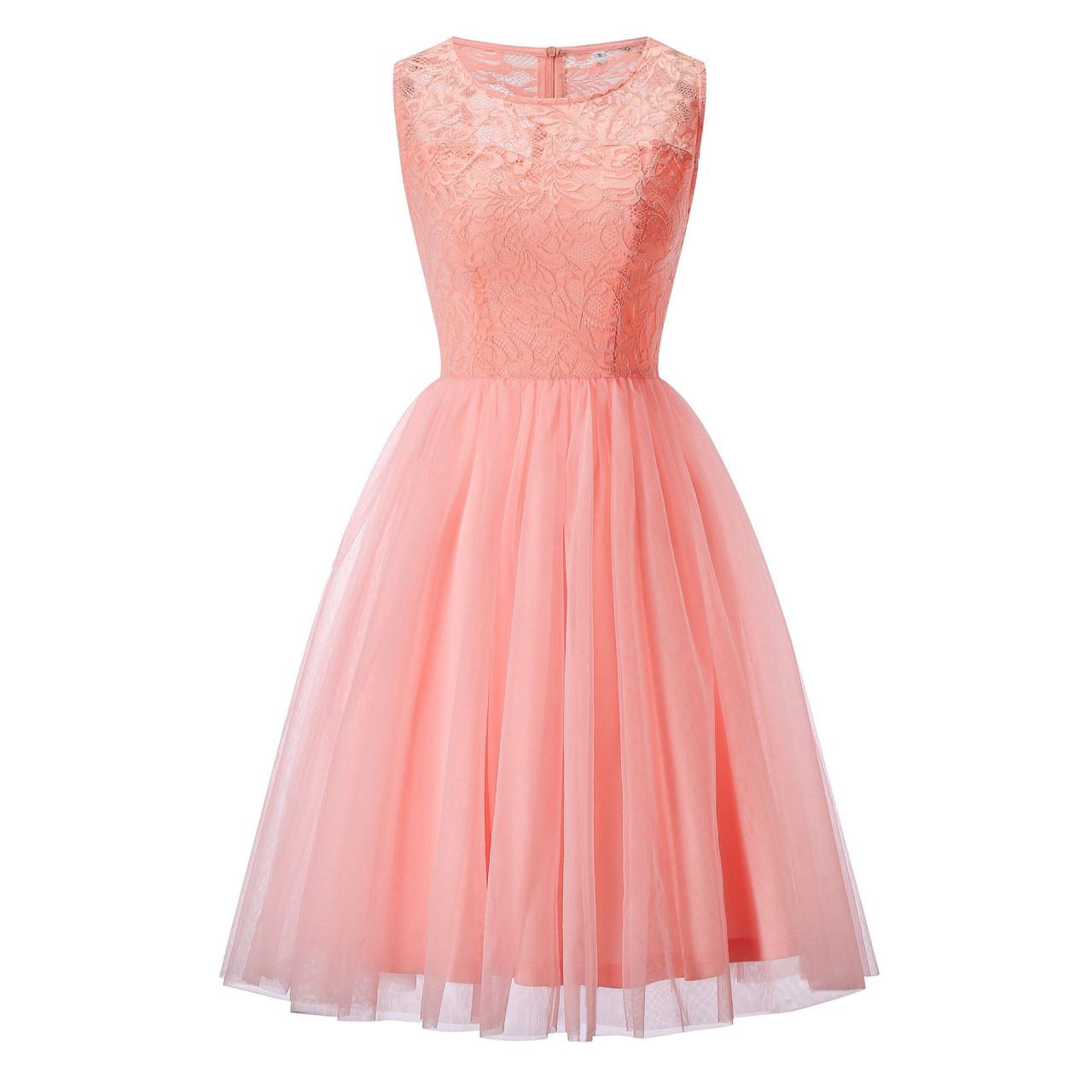 O Neck Sleeveless Lace Dress - Pink