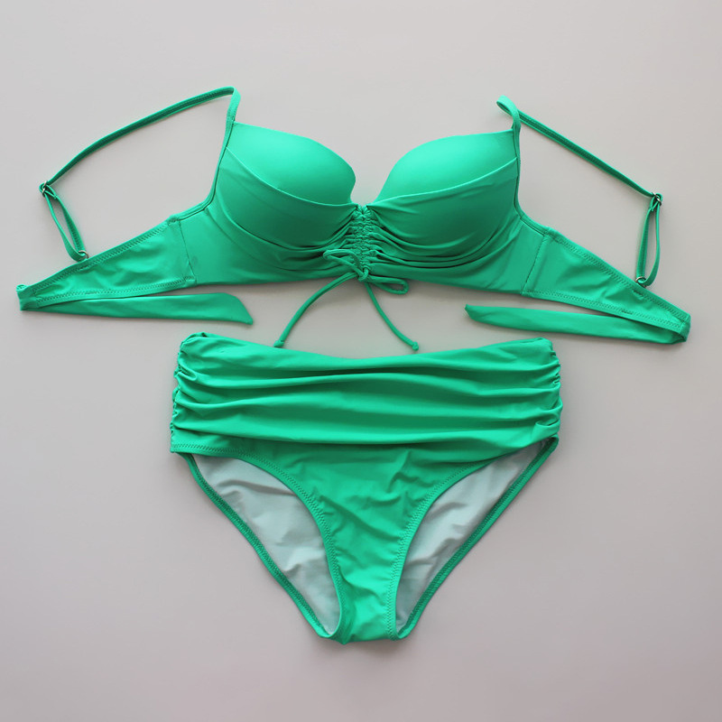 Solid Color Bikini Swimsuit Sexy High-waisted Bikini - Green