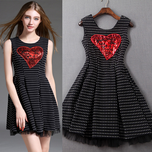 Luxury Designer Heart Sequins Sleeveless Dress