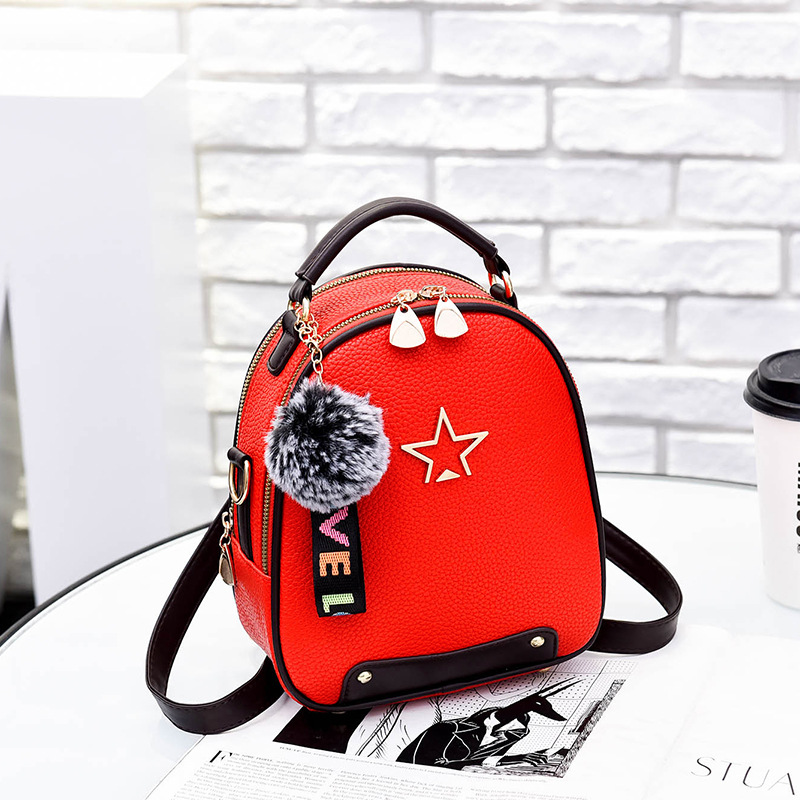 Nice Star Pattern Handbag Pu Leather Backpacks For Women - Red