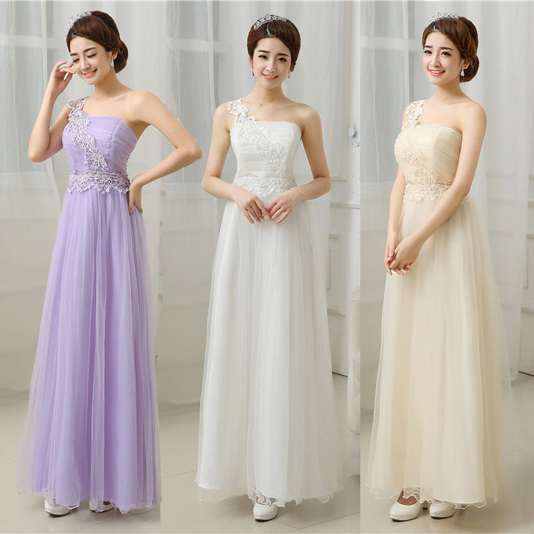 Nice One Shoulder Backless Dress Sweet Bridesmaid Prom Dress Evening Gown Dress (3 Colors)