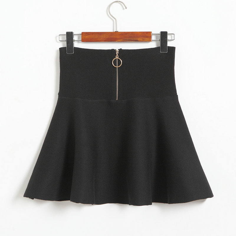 Women Fashion High Waist A-line Slim Fit Knit Skirt - Black