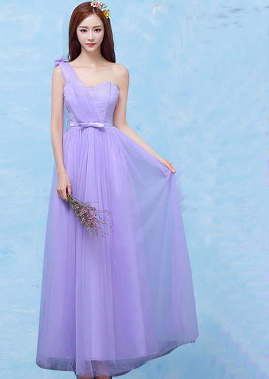 One Shoulder Formal Wedding Bridesmaid Dresses Evening Party Dress - Purple