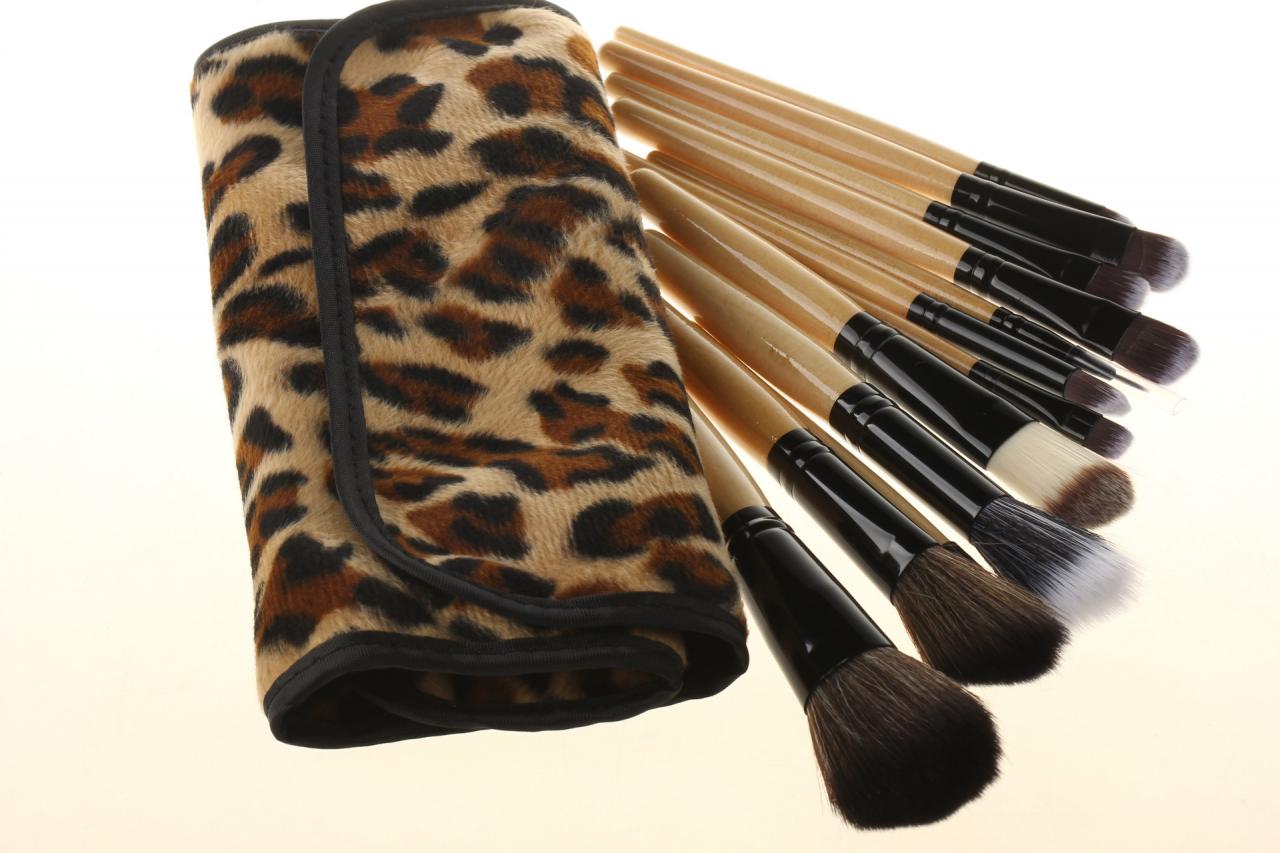 Professional Makeup Brush Set 12pcs Eyebrow Shadow Cosmetic Brush Kit With Leopard Fashion Bag Case