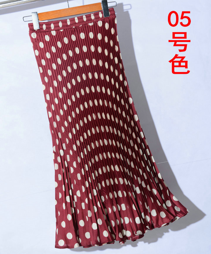 Women Summer Chiffon Dot Pleated Long Skirt