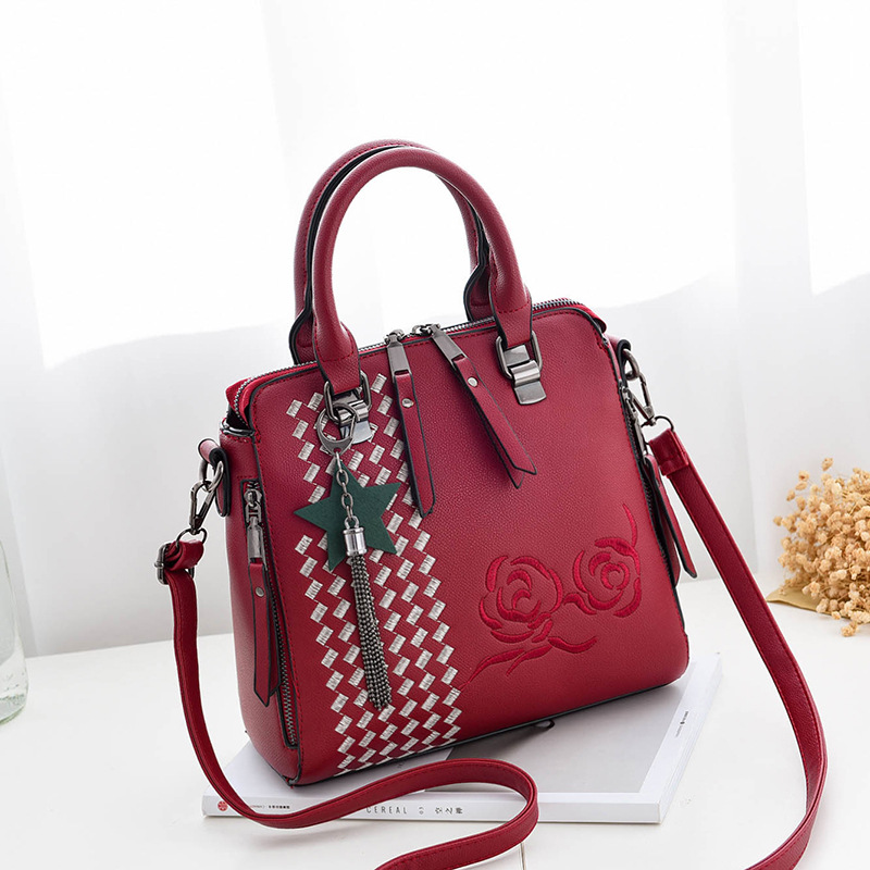 Flower Style Women Fashion Handbag Crossbody Shoulder Bag - Wine Red