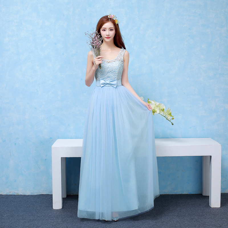 Good Quality Women Long Evening Party Dress Bridesmaid Wedding Dress - Sky Blue
