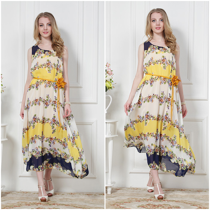Chiffon dress with a belt main image 1
