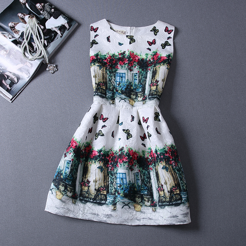 Retro Printing Butterflysleeveless Vest Dress For Women