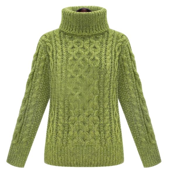 Autumn Green High-collar Long Sleeve Pullovers Sweater