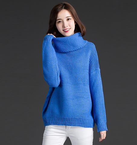 Blue Fashion Winter High-collar Long Sleeve Sweater