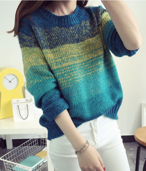 Fashion Winter Gradient Color Long Sleeve Loose Sweater