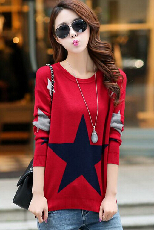 Sweet Star Pattern Long Sleeve Sweater on Luulla
