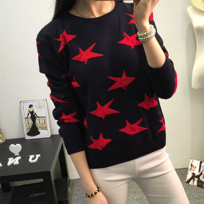 Women Star Pattern Long Sleeve O-neck Pullovers Sweater