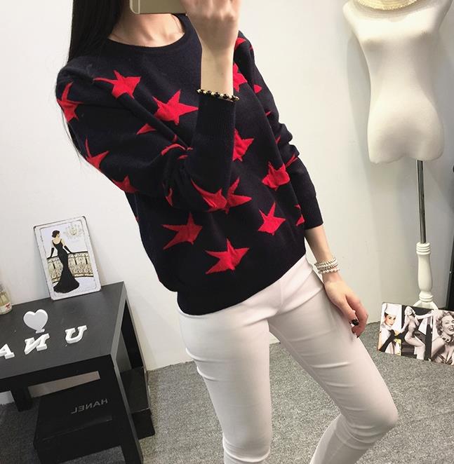 Women Star Pattern Long Sleeve ONeck Pullovers Sweater on Luulla