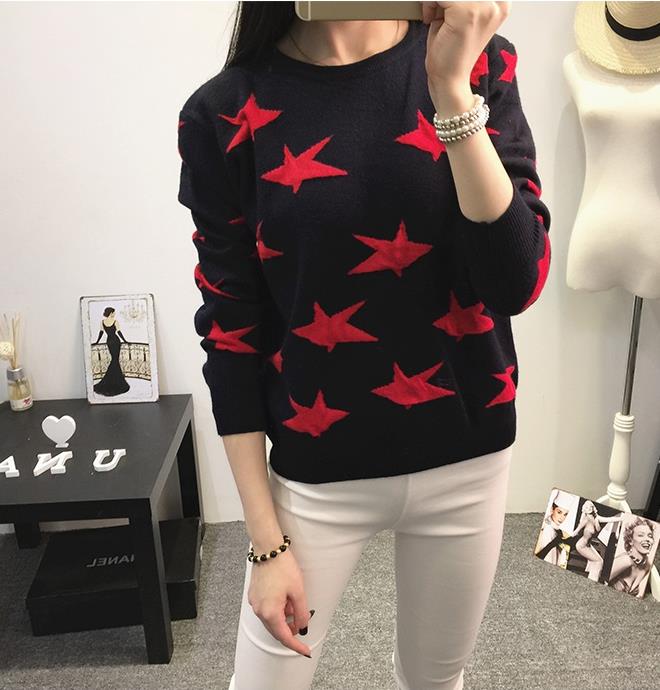 Women Star Pattern Long Sleeve Oneck Pullovers Sweater on Luulla
