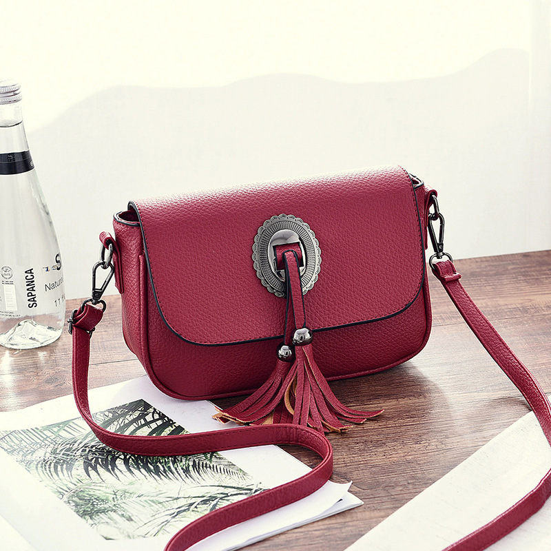 Fashion Sweet Mini Tassels One Shoulder Bag Cross-body Bag - Wine Red