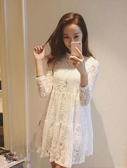 Women Big Size Long sleeve Lace Dress
