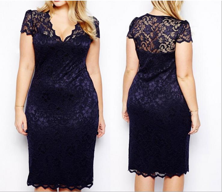 Hollow Sexy V Collar Big Size Lace Dress