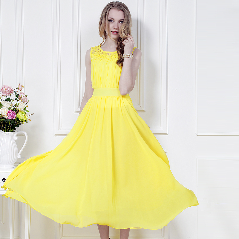 Summer Yellow Chiffon Dress Bohemia Beach Long Dress