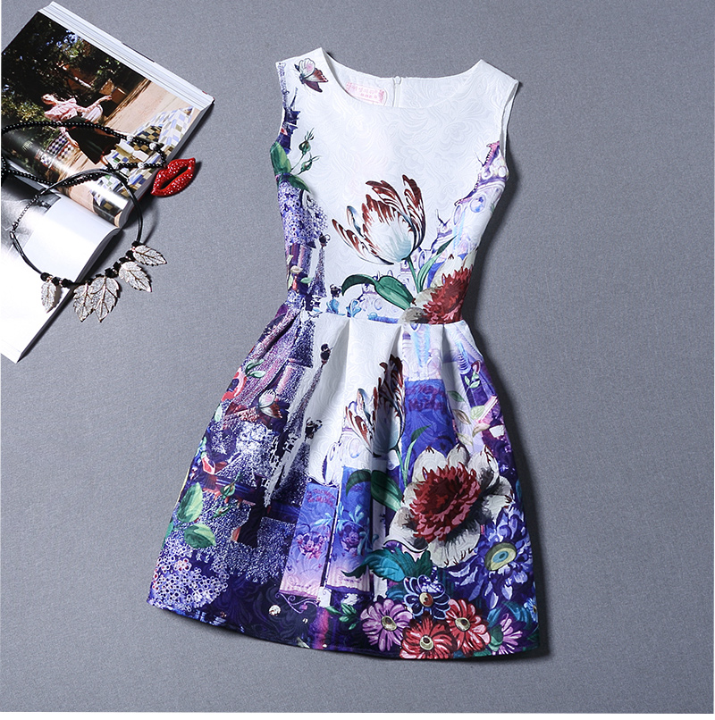 Spring And Summer Printing Sleeveless Vest Dress For Wome