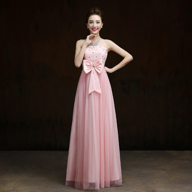 Elegant Bow Long Evening Dress,beaded Prom Dress,formal Dress - Pink