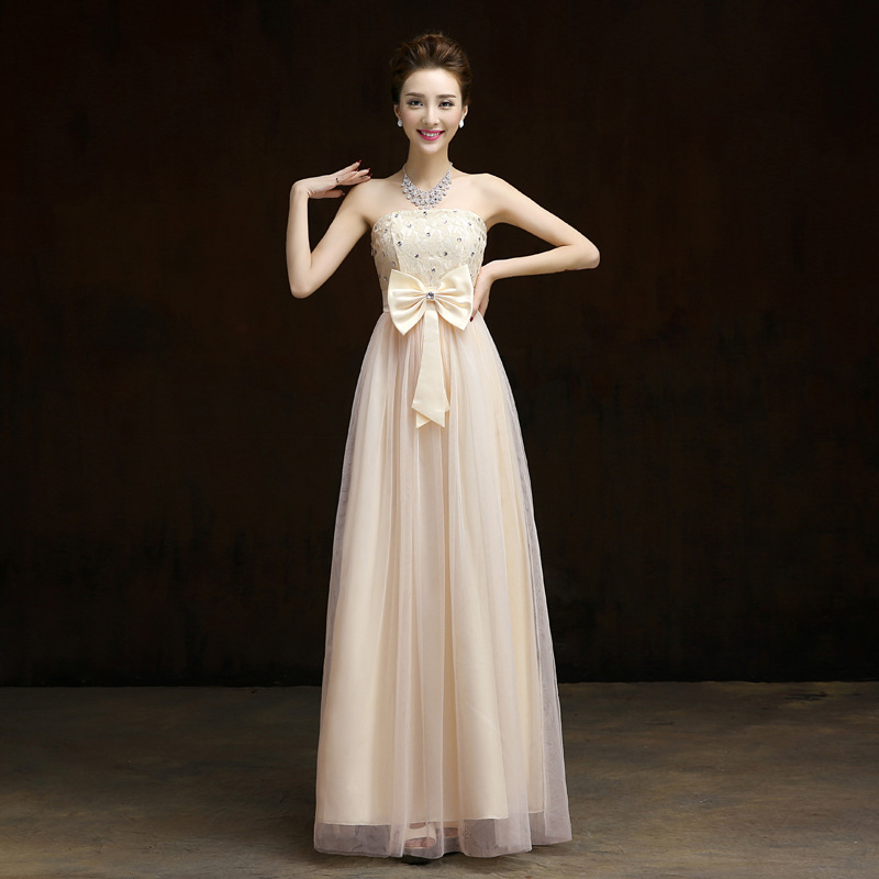 Elegant Bow Long Evening Dress,beaded Prom Dress,formal Dress - Beige