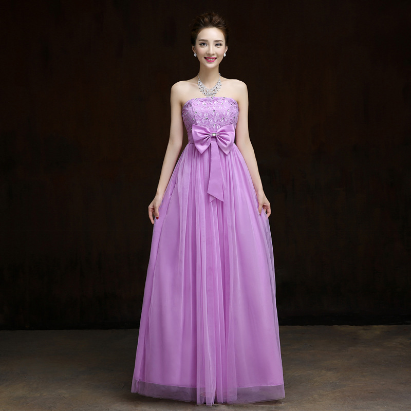 Elegant Bow Long Evening Dress,beaded Prom Dress,formal Dress - Light Purple