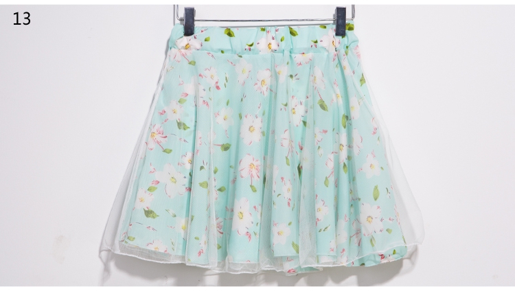 Nice Green Flower Pattern Chiffon Skirt