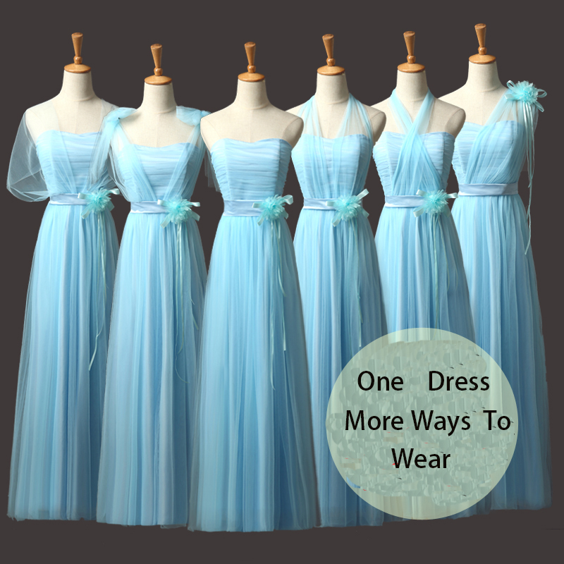 Convertible Bridesmaid Dresses A Line Long Wedding Party Dress - Light Blue