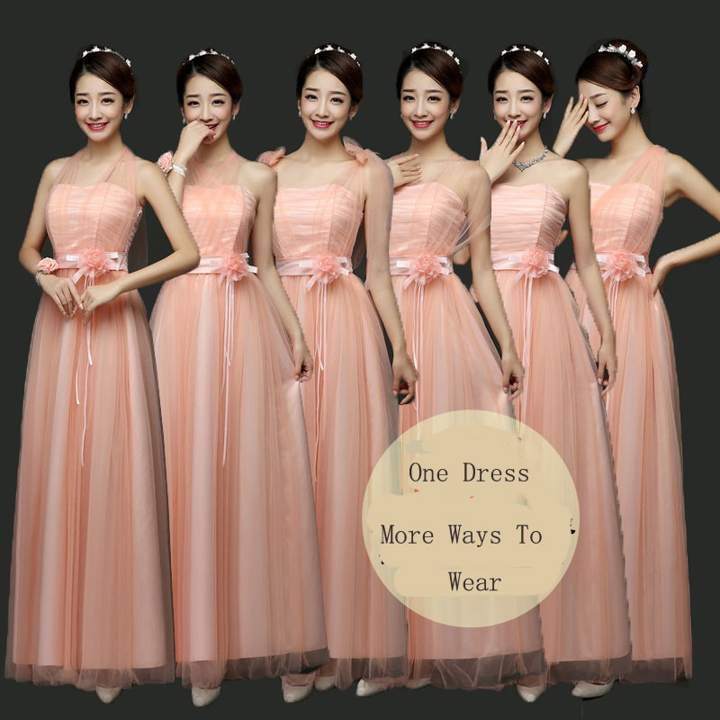 Convertible Bridesmaid Dresses A Line Long Wedding Party Dress - Pink