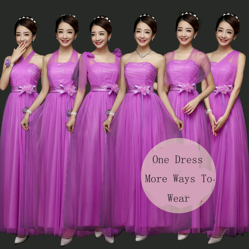 Convertible Bridesmaid Dresses A Line Long Wedding Party Dress - Purple