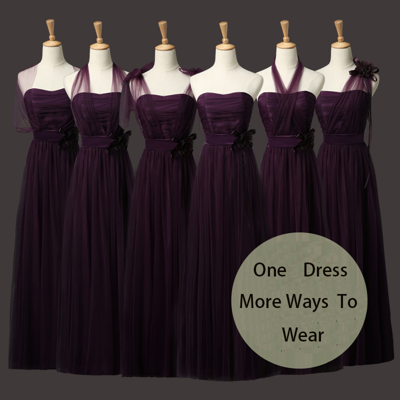 Convertible Long Bridesmaid Wedding Party Dress - Dark Purple
