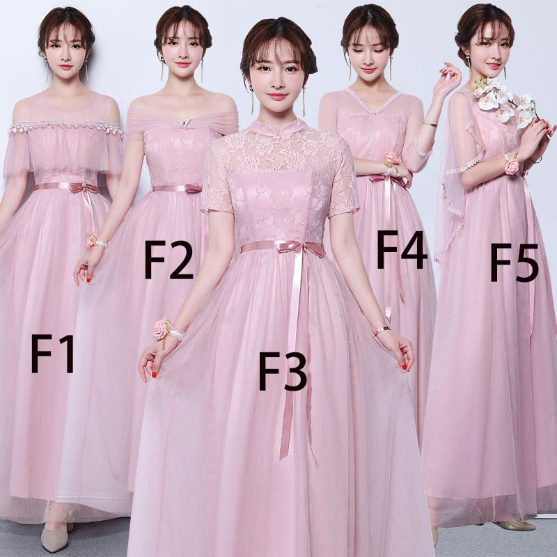Women Pink Color Long Prom Evening Party Bridesmaid Wedding Gown Dress