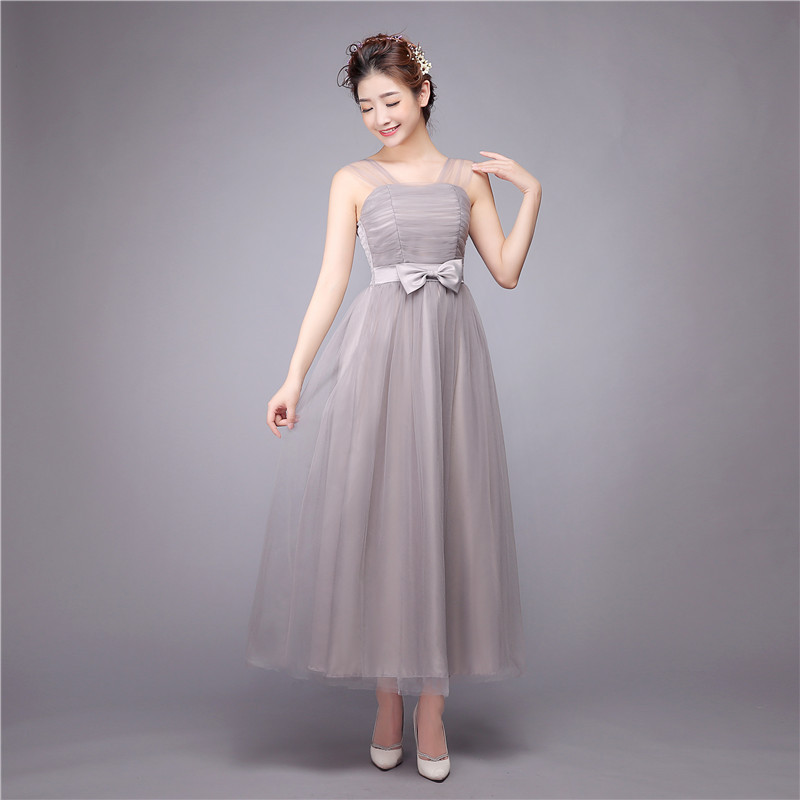Sweet Gauze Bridesmaid Dresses A Line Long Wedding Party Dress - Grey