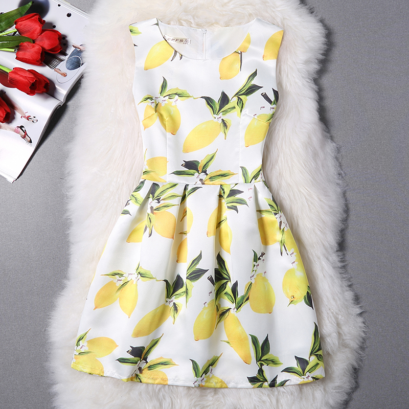 Fashion Yellow Casual Printing Sleeveless Vest Dress