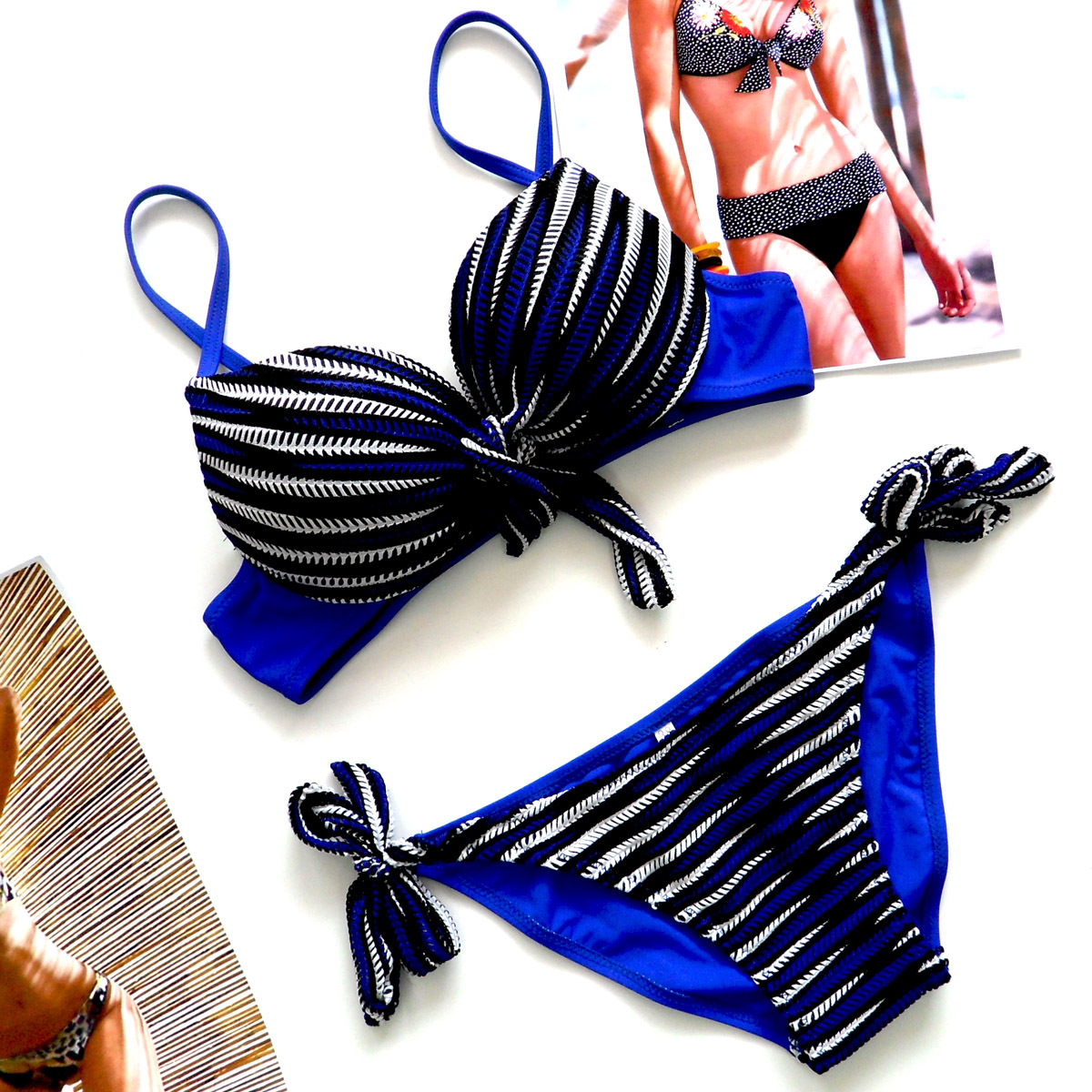 Stripe Sexy Bikini Set Sexy Biquini Female Swimsuit For Women - Blue