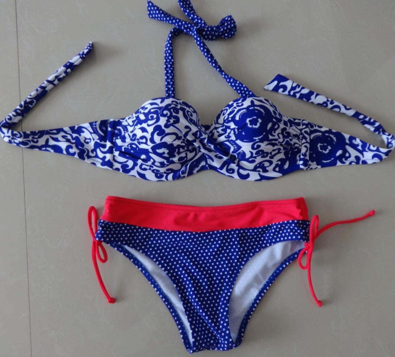 Summer Swimwear Women Blue Dot Sexy Push Up Bikini Set