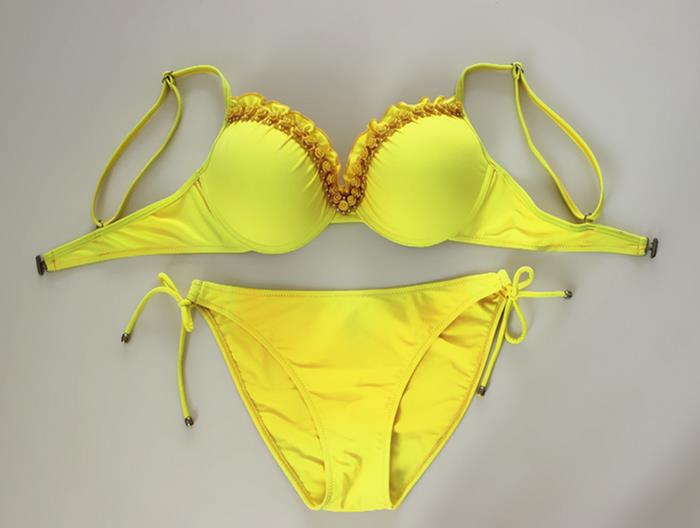 Fashion Women Yellow Hand Embroidered Swimswear Bathing Bbikini Suit Swimsuit