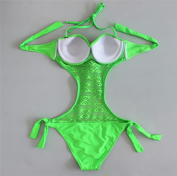 Women Hollow Lace One Piece Swimswear Bathing Suit Ladies Beach ...