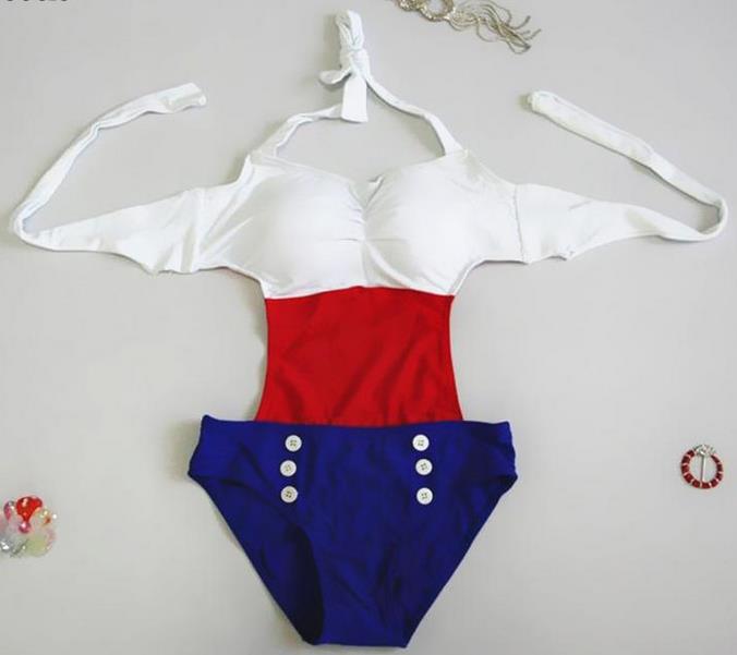 Women Bathing Suits One Piece Swimsuit Navy Style Swimwear Sexy And Swimwear - White