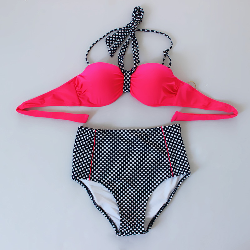 Women Halter Dot Swimsuit Swimwear Bikini - Red