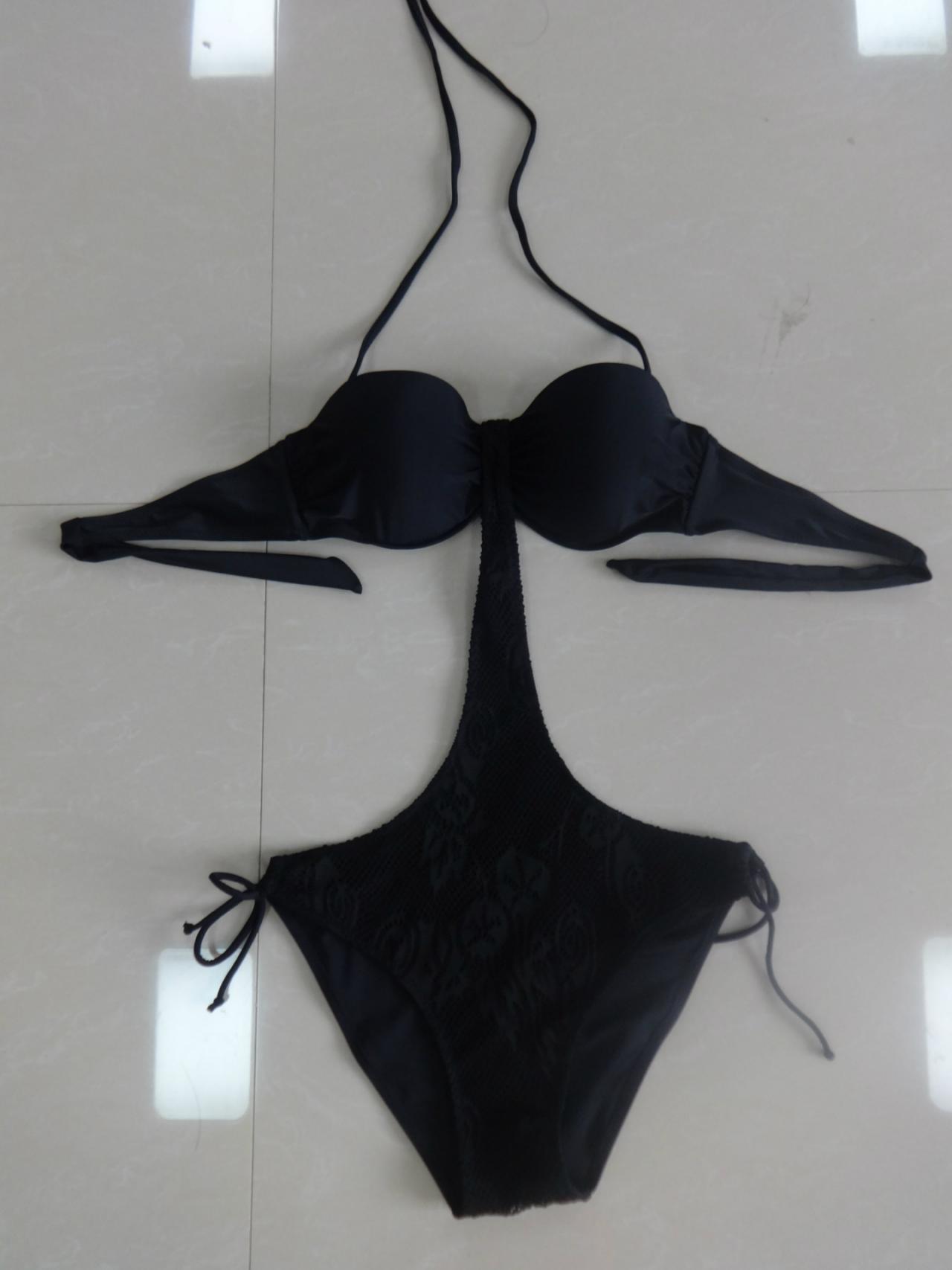 Sexy One Piece Lace Bikini Swimsuits Bathing Suits - Black