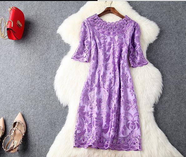 Luxury Designer Embroidery Dress - Purple