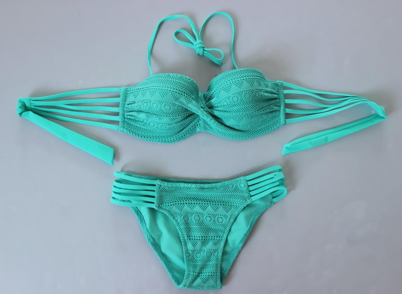Women Sexy Lace Multi Rope Swimsuit Swimwear Bikini - Green