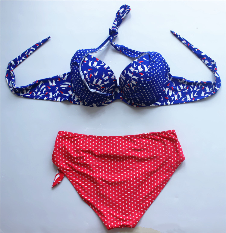 Blue And Red Color Printing Sexy Swimwear Swimsuit